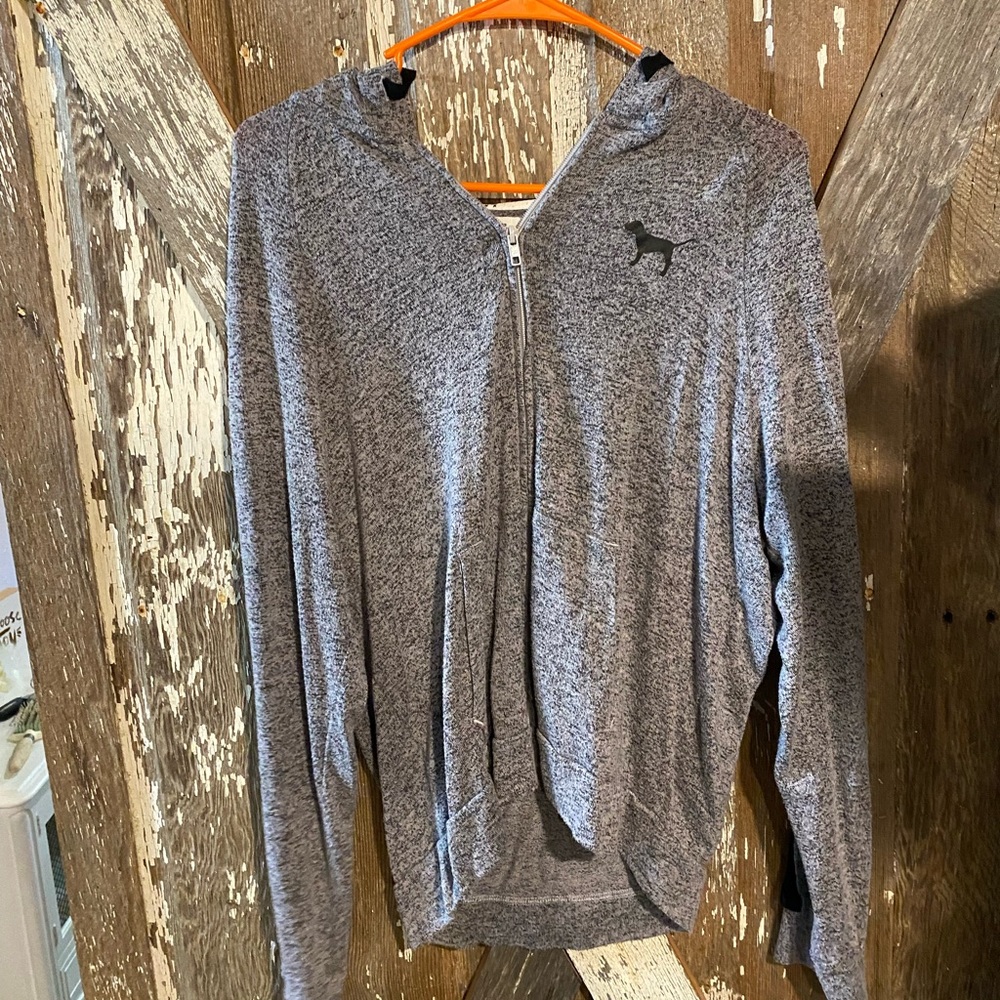 PINK, gray full zip sweater. Size: medium